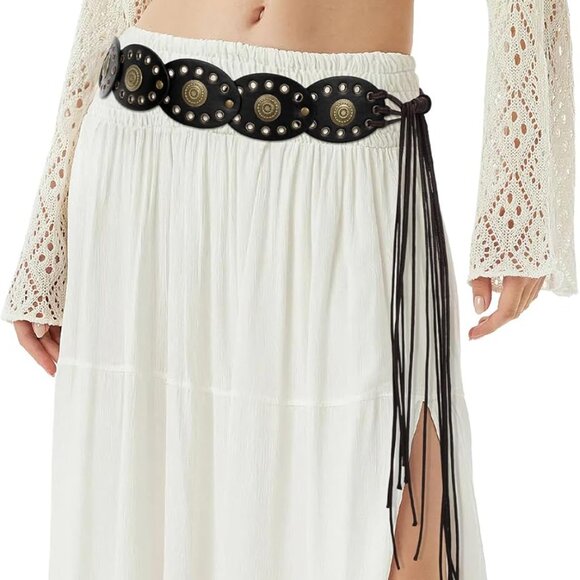 Accessories - Adjustable Women’s Western Belt with Conchos - Versatile Boho Accessory, 41-48"